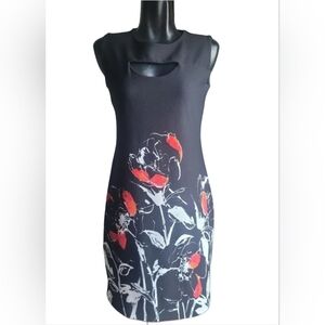 Artex Fashions Black Sleeveless Floral Sheath Dress M